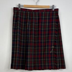 Vintage Kilt Womens Large Red Green Blue Tartan Plaid Wool Pleated Short Skirt